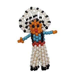Native American Sead Bead Pendant Charm Handmade Indian Chief Vintage